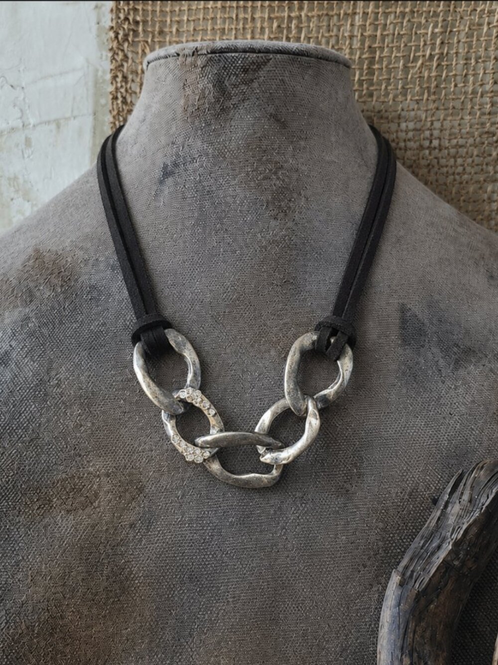 Black Faux Suede Chain Link Choker Necklace | Silver Statement | Edgy
